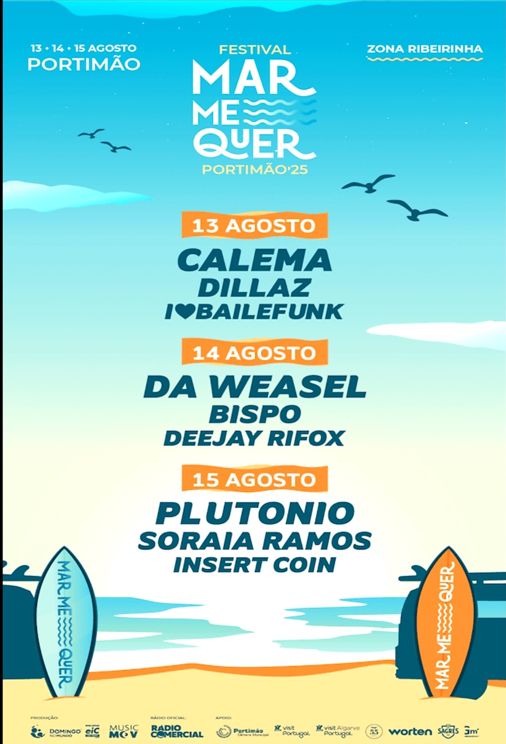 The Festa Mar Me Quer in Portimão will be held from 13 to 15 August 2025 in the Zona Ribeirinha de Portimão. This musical event, which stands out for its combination of music, sustainability and appreciation of local heritage, is one of the most popular festivals in the Algarve.