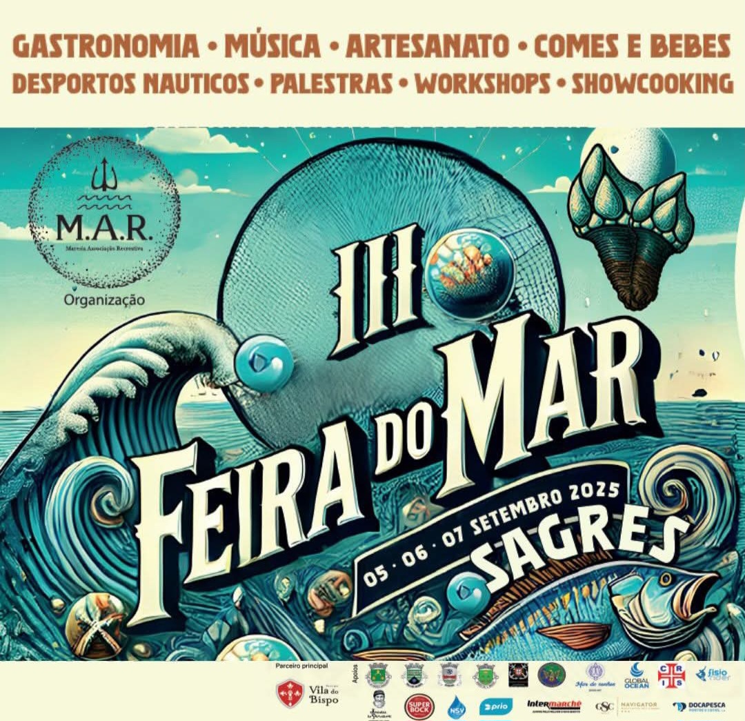 ⚓️🎉 Sagres Sea Fair 2025 🦐 The Sagres Sea Fair is an unmissable event that celebrates the region's fishing culture and rich gastronomy. Held next to the old fishing port, the fair offers the best fresh seafood 🦞, fish 🐟, and regional snacks. Enjoy live music 🎶, local crafts 🎨, and an authentic atmosphere that pays homage to the sea. A feast for all the senses, celebrating the essence of Sagres.