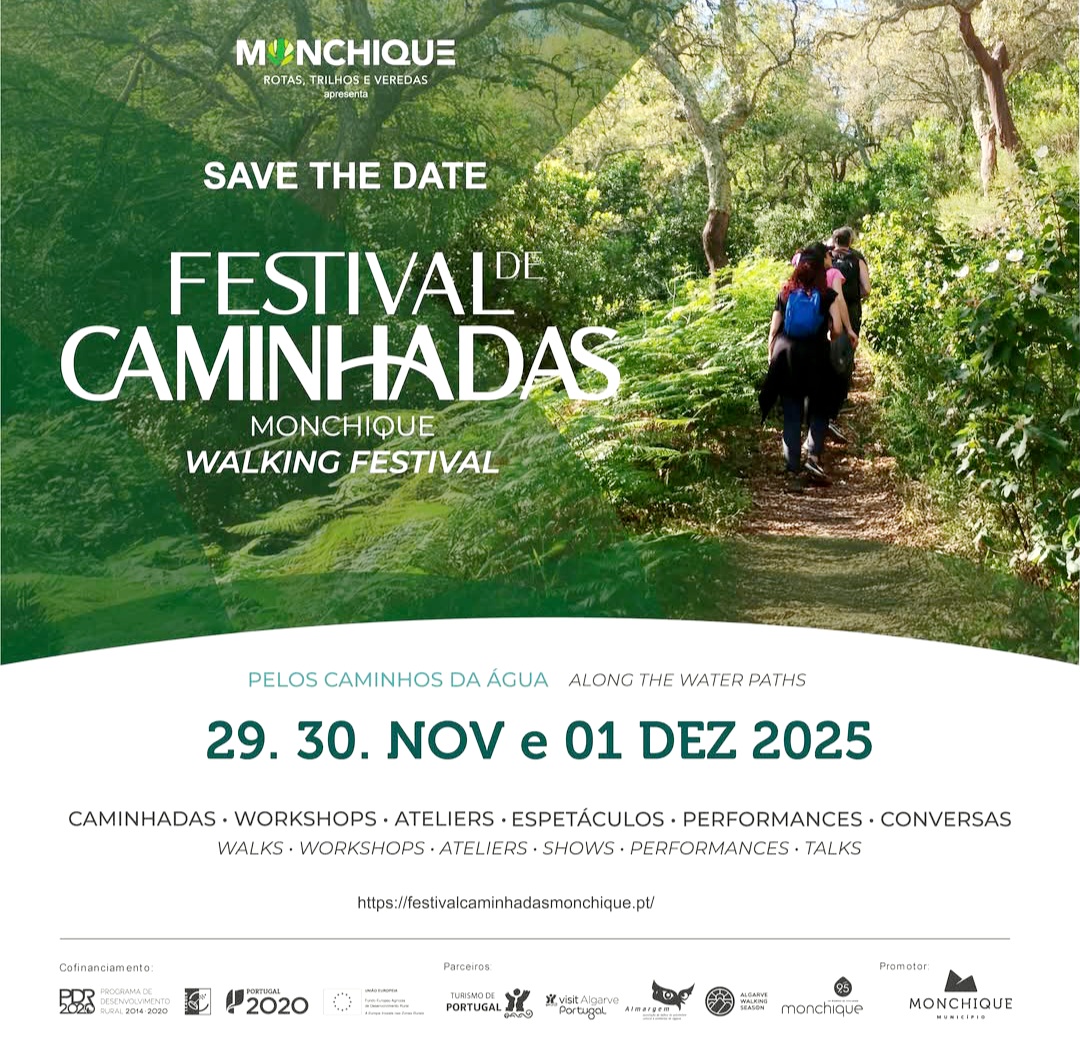 The Monchique Hiking Festival 2025 will take place from November 29th to December 1st, 2025. This event, themed "Along the Water Paths," will include sports and themed hikes, family activities, workshops, art performances, theater, yoga, and astronomical observation.
