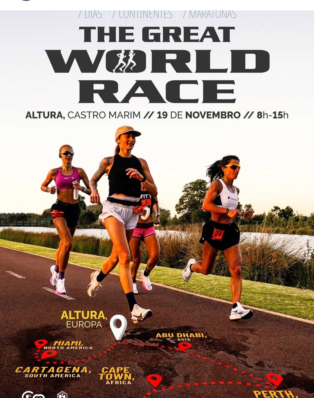 Avenida 24 de Junho, in Altura, was chosen to represent Europe in this year's edition of "The Great World Race," which takes place on November 19th, between 8:00 AM and 3:00 PM.  This race consists of 7 marathons, held over 7 days across the 7 continents of planet Earth, highlighting Altura, Castro Marim, the Algarve, and Portugal at a European and international level.