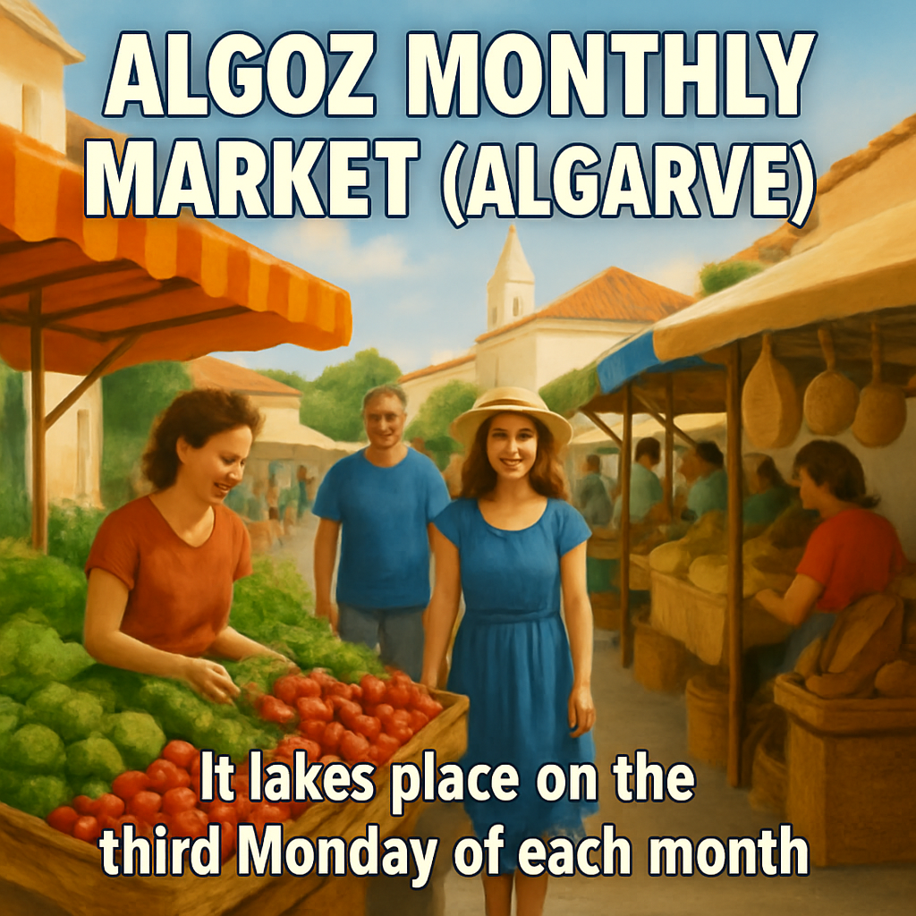 Algoz Monthly Market (Algarve) 🥕🛍️ is a traditional event that attracts both locals and visitors in search of fresh produce, handicrafts, and a genuinely Algarvean atmosphere. It takes place on the third Monday of each month.