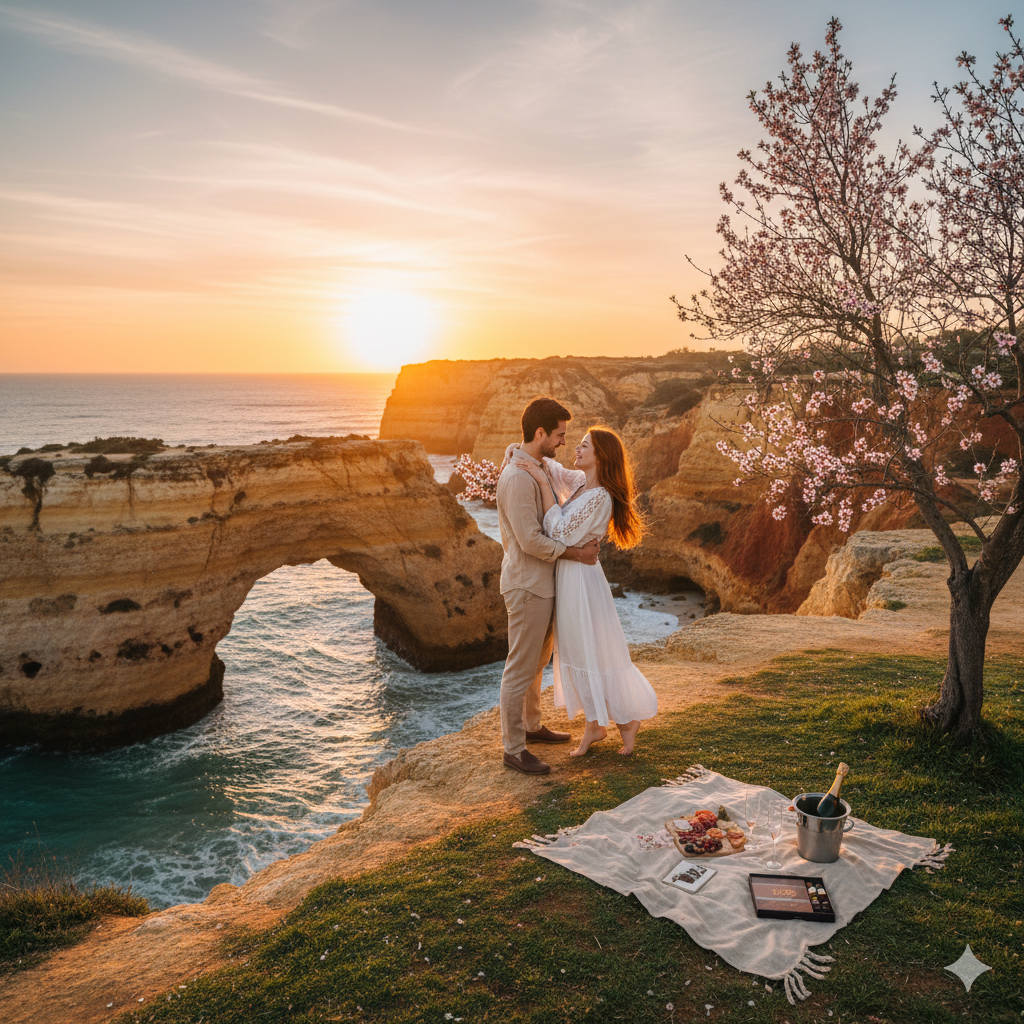Valentine's Day (Saint Valentine) This year, swap the clichés for an unforgettable experience. Imagine a candlelit dinner with the sound of the Atlantic waves as a soundtrack, or a stroll hand in hand along the golden cliffs at sunset. The Algarve in February offers the serenity and perfect climate to celebrate love authentically.
