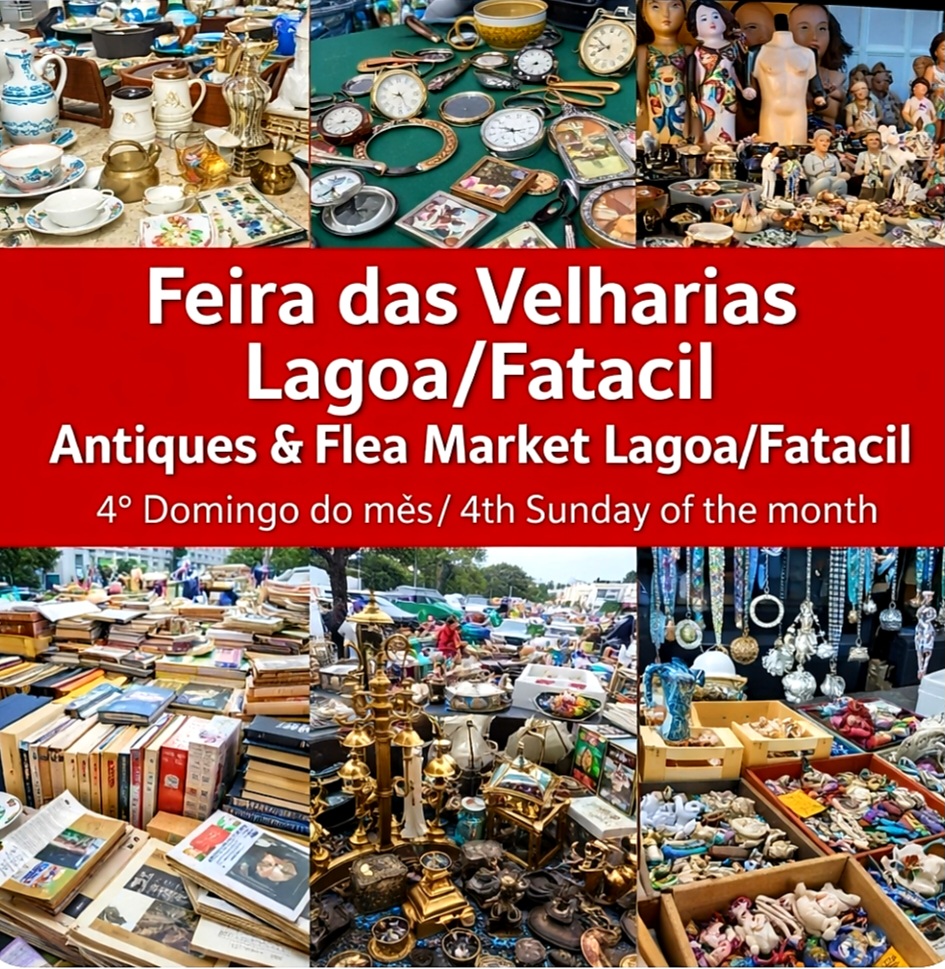 A Feira de Velharias de Lagoa é uma das mais conhecidas e visitadas no Barlavento Algarvio, atraindo muitos colecionadores e curiosos, tanto locais como estrangeiros.  Aqui tens os detalhes para o AlgarveNow:  📍 Localização e Periodicidade Local: Recinto da FATACIL, em Lagoa.  Quando: Realiza-se habitualmente no 4.º domingo de cada mês.  Horário: Geralmente entre as 08:00 e as 13:00