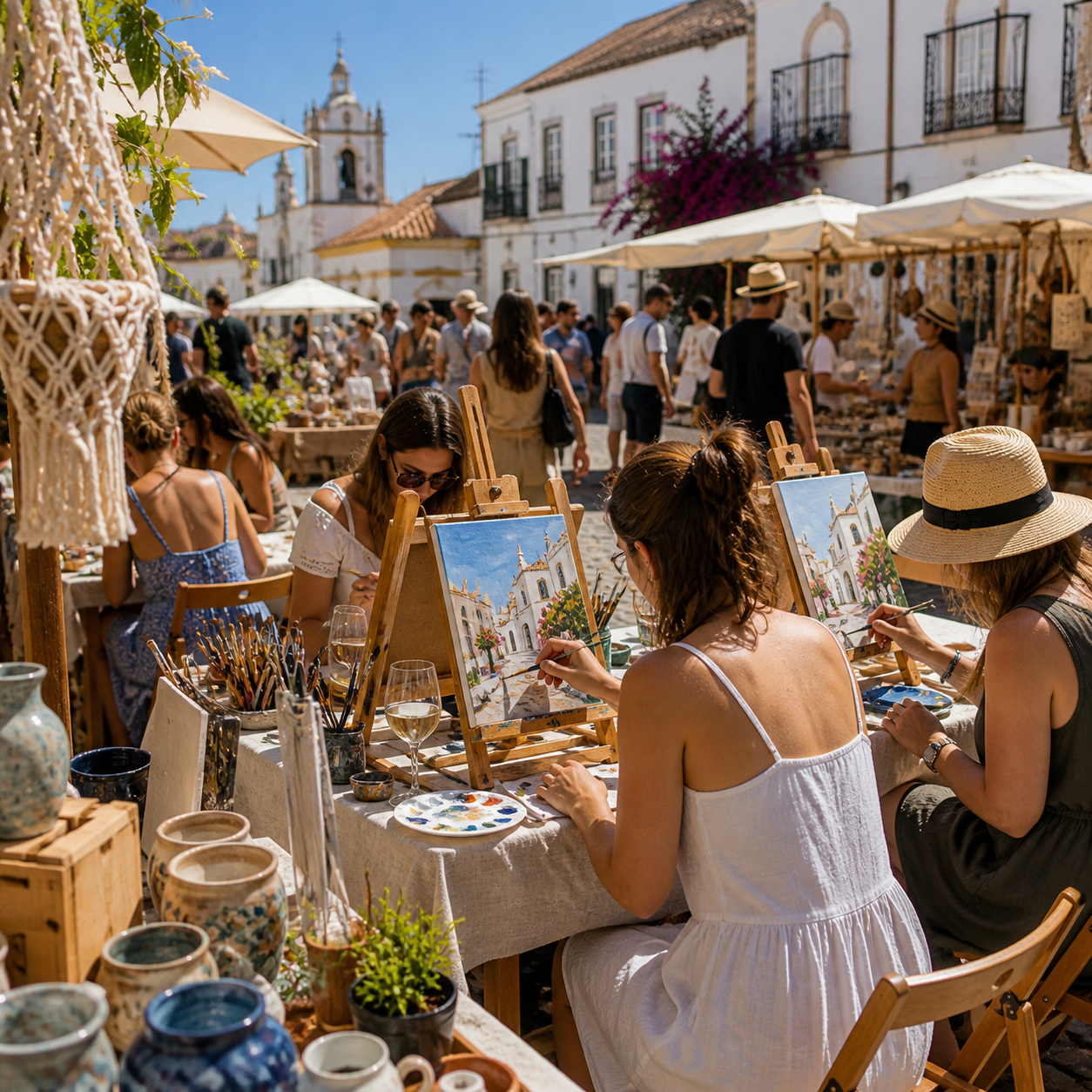 "Sip & Paint" Events and Creative Workshops: These events combine the pleasure of painting with the tasting of local wines (usually wines from Silves or Tavira). Sip & Paint at Wine Estates (Tavira/Estoi Region): Suggested Dates: Thursdays and Saturdays in the late afternoon (e.g., May 7, 16, and 21). Common Locations: Wine estates such as Quinta da Tôr (Loulé) or creative coworking spaces in the center of Tavira.