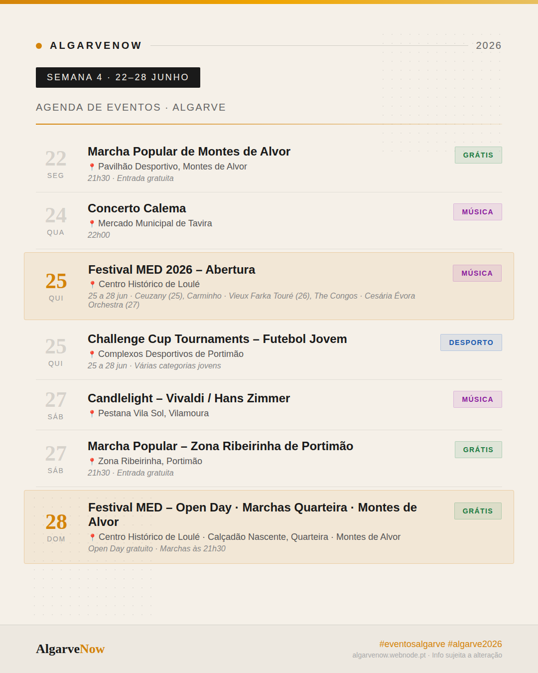 Eventos na 4° semana de junho no Algarve.