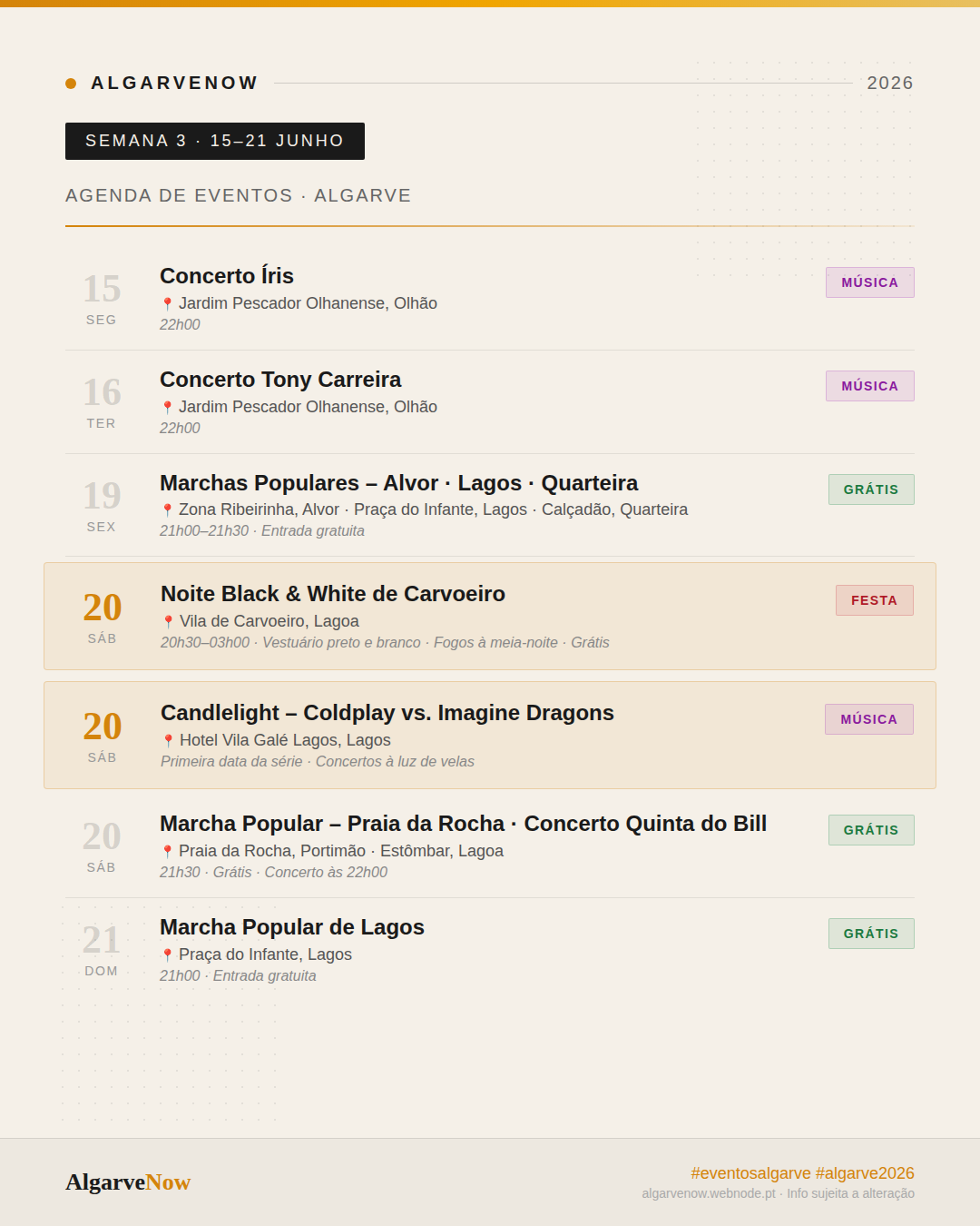 Eventos na 3° semana de junho no Algarve.