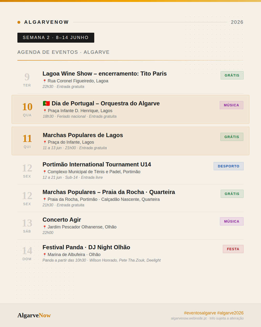 Eventos na 2° semana de Junho no Algarve.