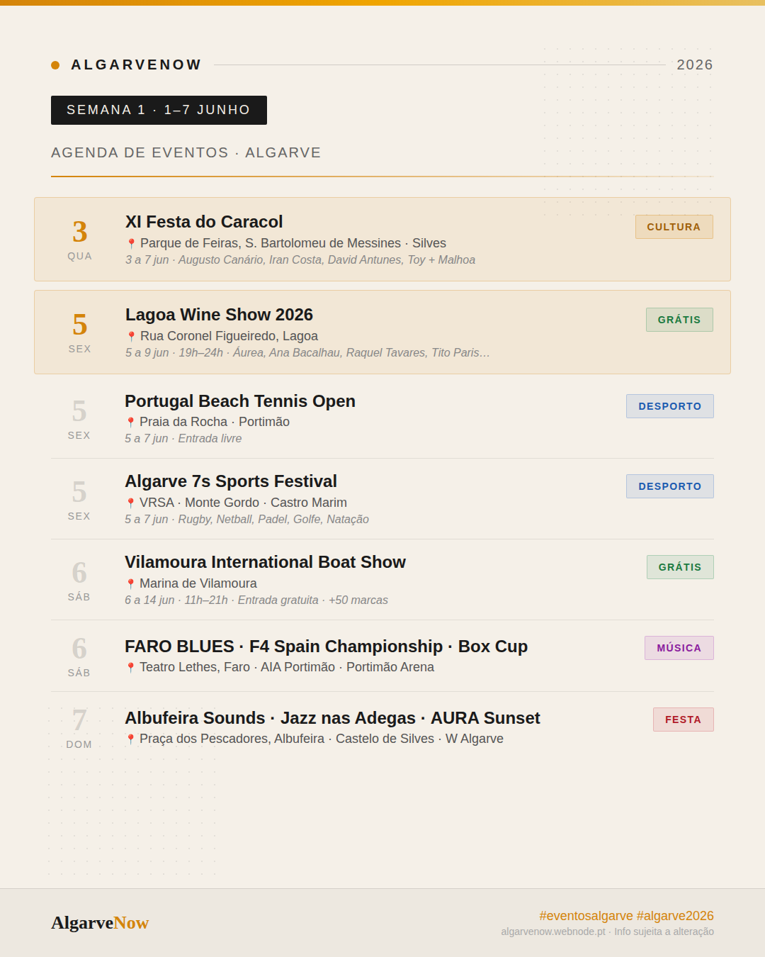 Eventos na 1° semana de junho no Algarve.